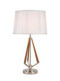 IL32958PN/WH  Hilton Table Lamp, 1 Light E27, Polished Nickel/Taupe Wood/White 22x26.3cm Shade